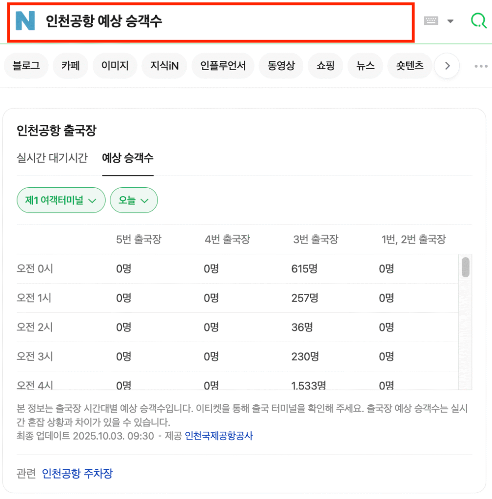 인청공항 예상 승객수 네이버 검색