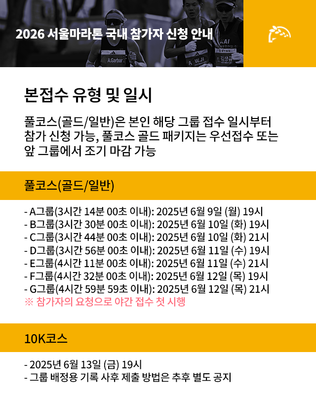 2026 서울마라톤 본접수 유형 및 일시