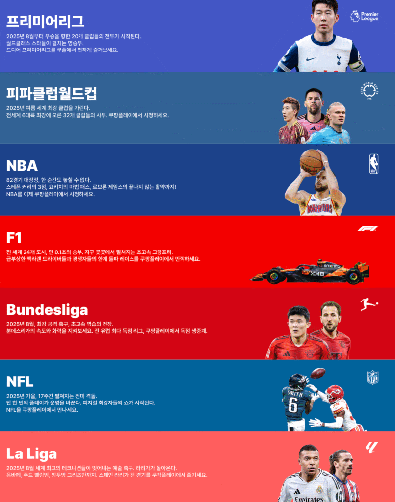쿠팡플레이 스포츠 패스로 시청 가능한 스포츠 중계