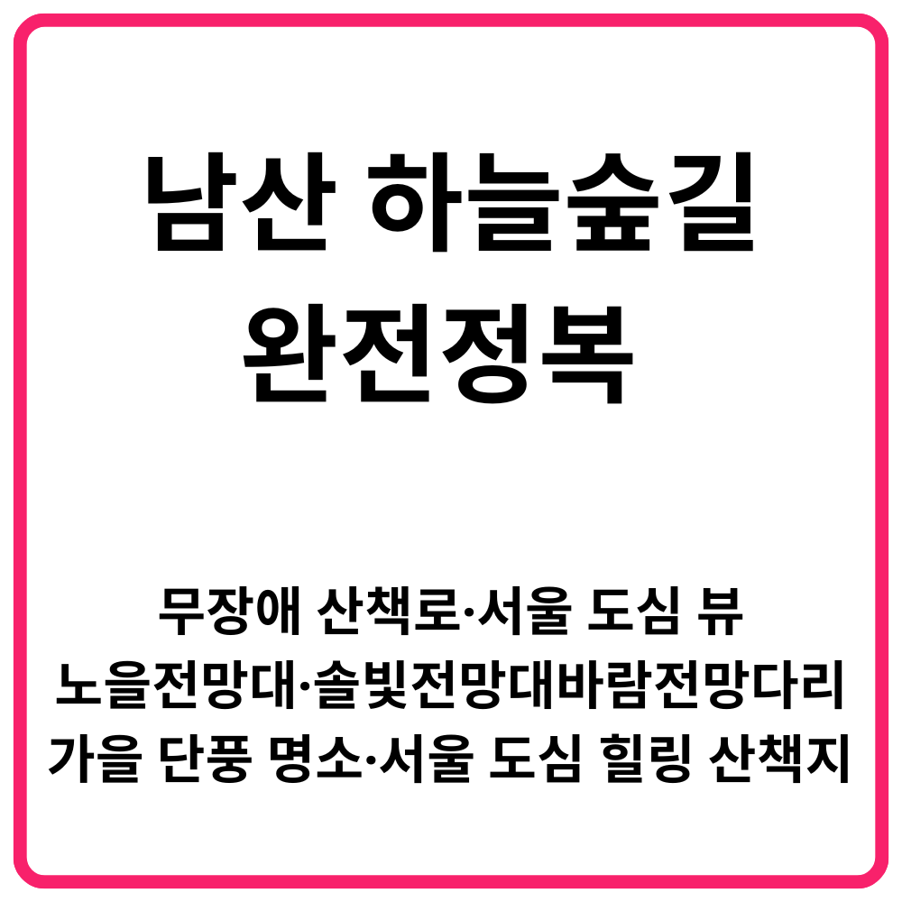 남대문시장 지도 바로가기 | 아케이드 개장·살거리·특화골목·체험코스·주변관광명소·맛집·주차·오시는 길 총정리 29 남산 하늘숲길 완전정복 무장애 산책로·노을전망대·솔빛전망대·바람전