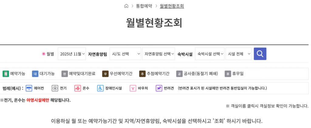 자연휴양림 월별현황조회